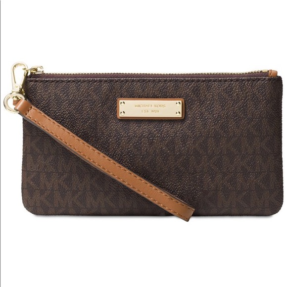 MICHAEL KORS Jet Set double zipper zip Wristlet Wallet Leather Logo - Brown - Picture 1 of 1